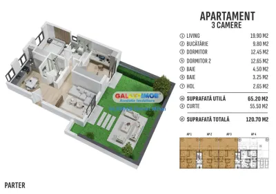 Apartament 3 camere/2 bai-curte 55mp-Boxa-Prelungirea Ghencea - foto 16