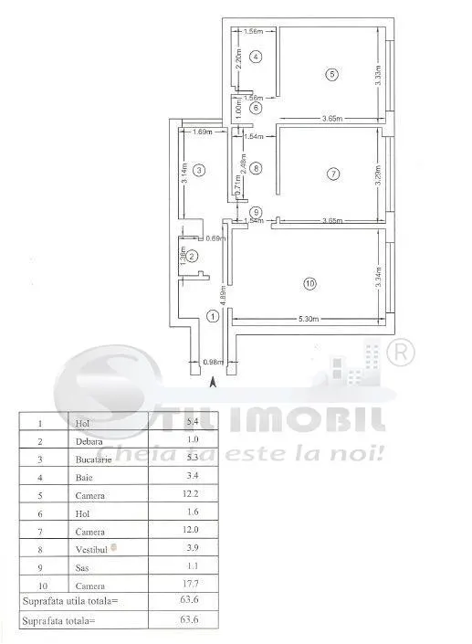 CENTRU BLOC GULIVER 3 CAMERE  LIBER ETAJ INTERMEDIAR - foto 1