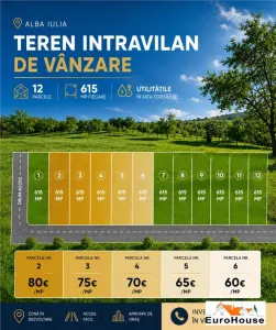 Teren Intravilan De Vanzare , 12 Parcele 615mp 80-50Eur/mp - Alba Iulia