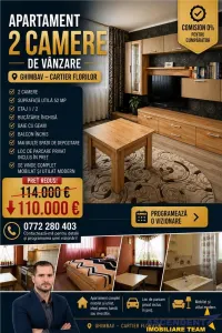 Apartament 2 camere decomandat mobilat si utilat, cu parcare privata in Cartierul Florilor, Ghimbav - Ghimbav