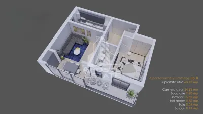Apartament cu 2 camere decomandat 64 mp utili in Giroc zona Planetelor - foto 15