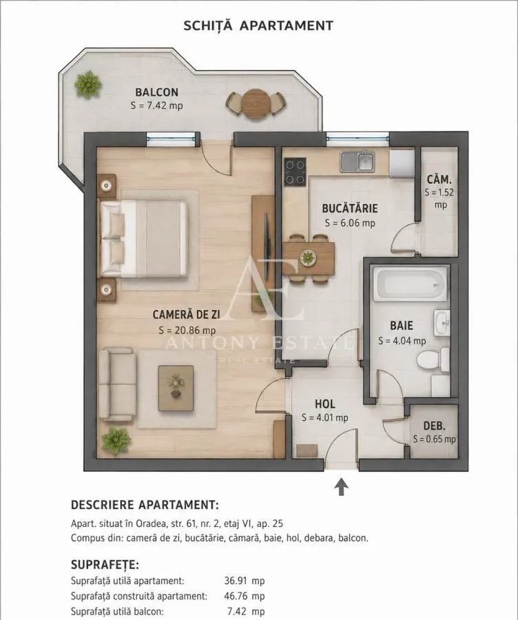 Antony Estate | Apartament de vanzare, 1 camera - Zona Dragos Voda - Oradea - foto 10