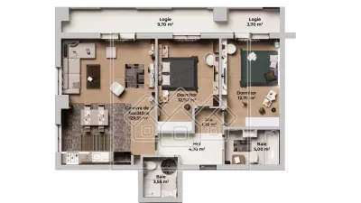 Ap. decomandat, 3 camere, logie 13,4 mp, bloc nou, lift - foto 14