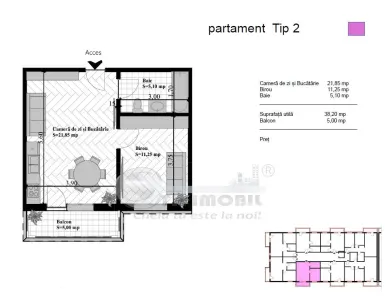 Apartament 2 camere 44mp - Bucium - Iasi