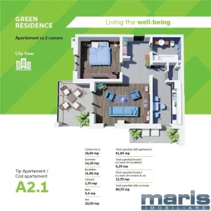 Apartament nou cu 2 camere 80 mp Tudor Green Residence et 5 - foto 7