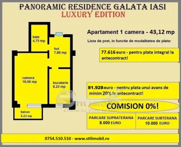 Apartament 1 camera de vanzare in Iasi, Galata, 43,12 mp, bloc nou - foto 2